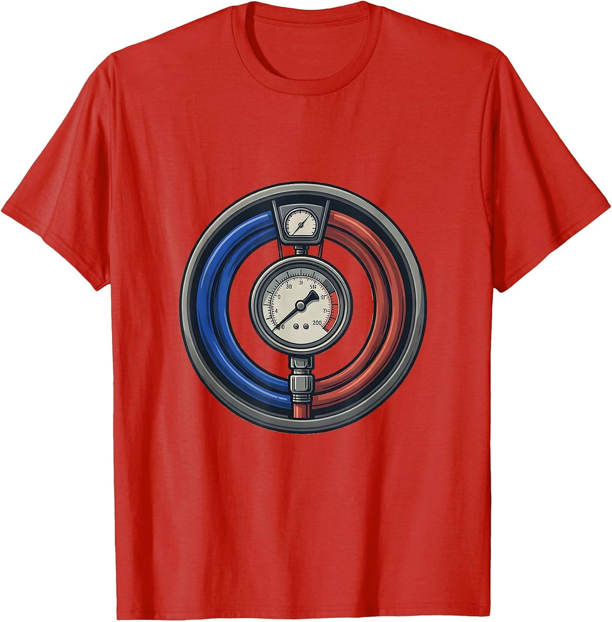 Men's HVAC Charging Badge Distressed Tech Humor T-Shirt - Red