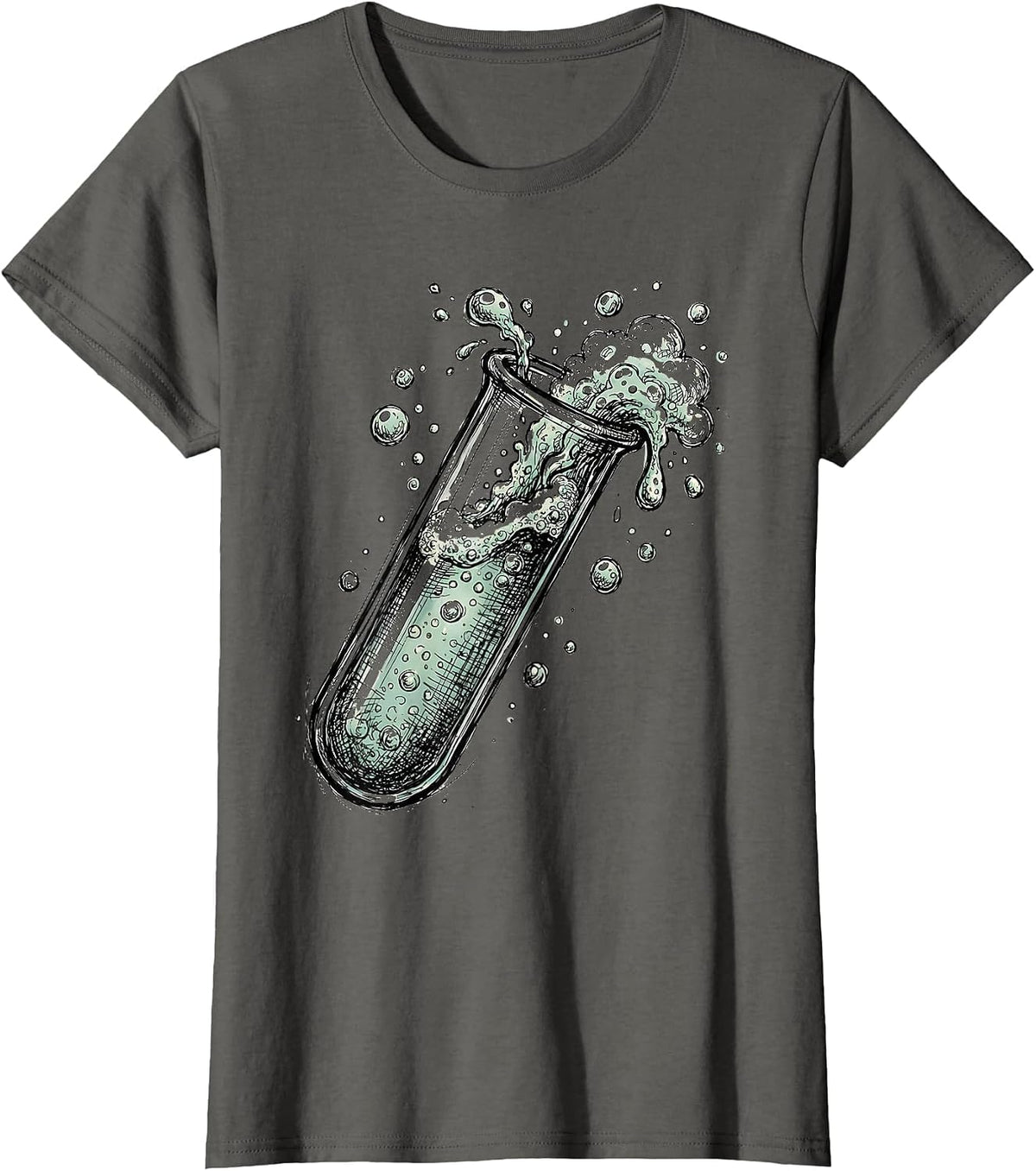 Women's Bubbling Test Tube Science Lab Graphic Tee T-Shirt - Asphalt Grey