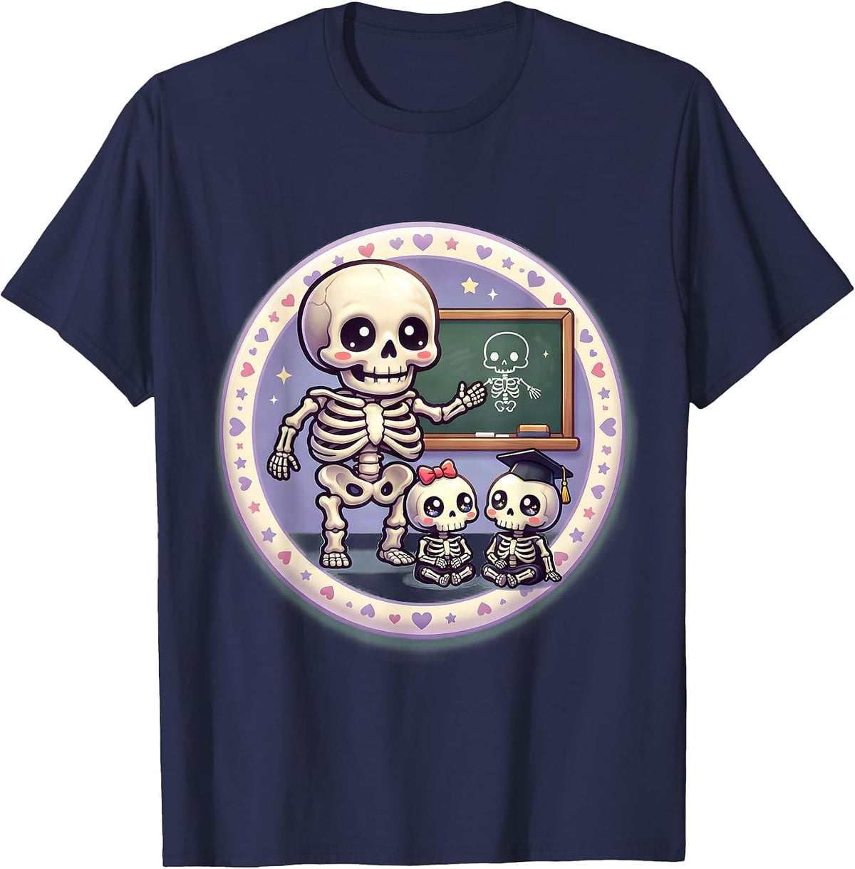 Men's Skeleton Anatomy Teacher Funny Halloween Science T-Shirt - Navy Blue