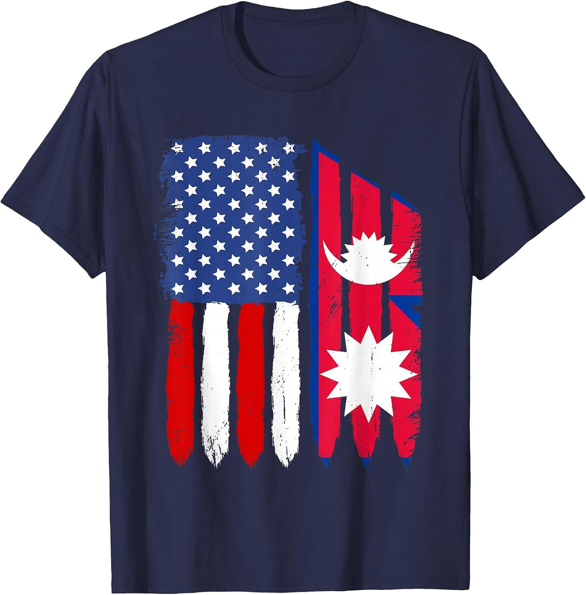 Distressed Retro USA American Nepal Flag Patriotic T-Shirt - Navy Blue