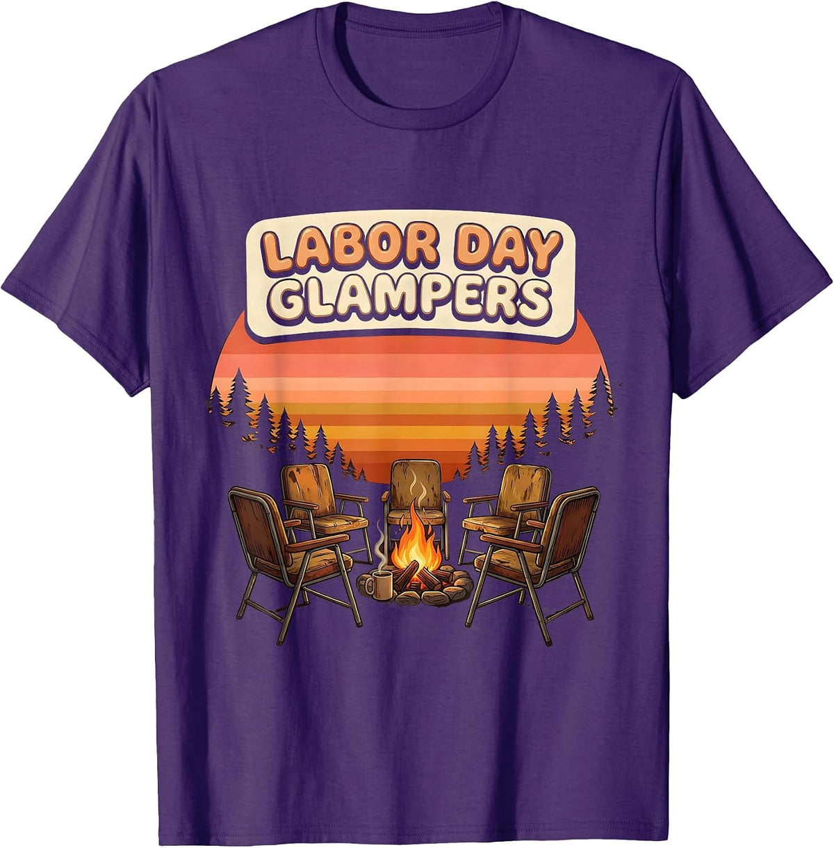 Labor Day Glampers Retro 70s Family Camping Crew Matching T-Shirt - Purple