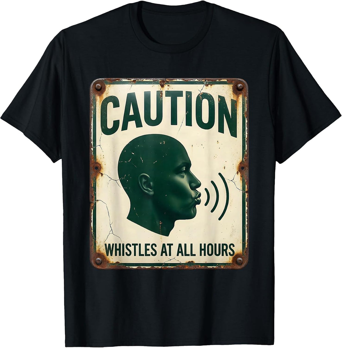 Men's Caution: Whistles At All Hours Vintage Funny Music Lover T-Shirt - Black