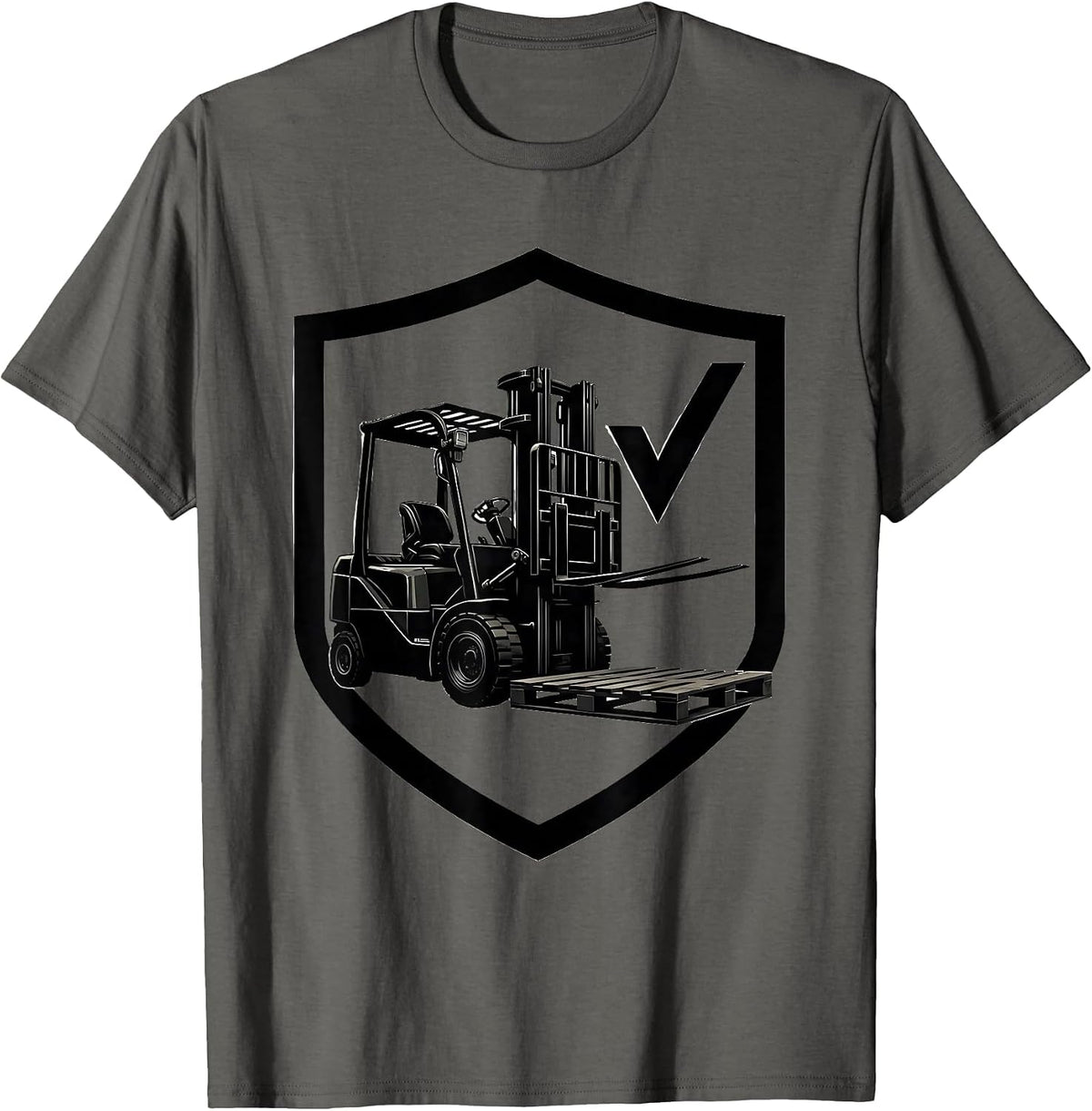 Men's Forklift Badge Silhouette Funny Forklift Driver T-Shirt - Asphalt Grey