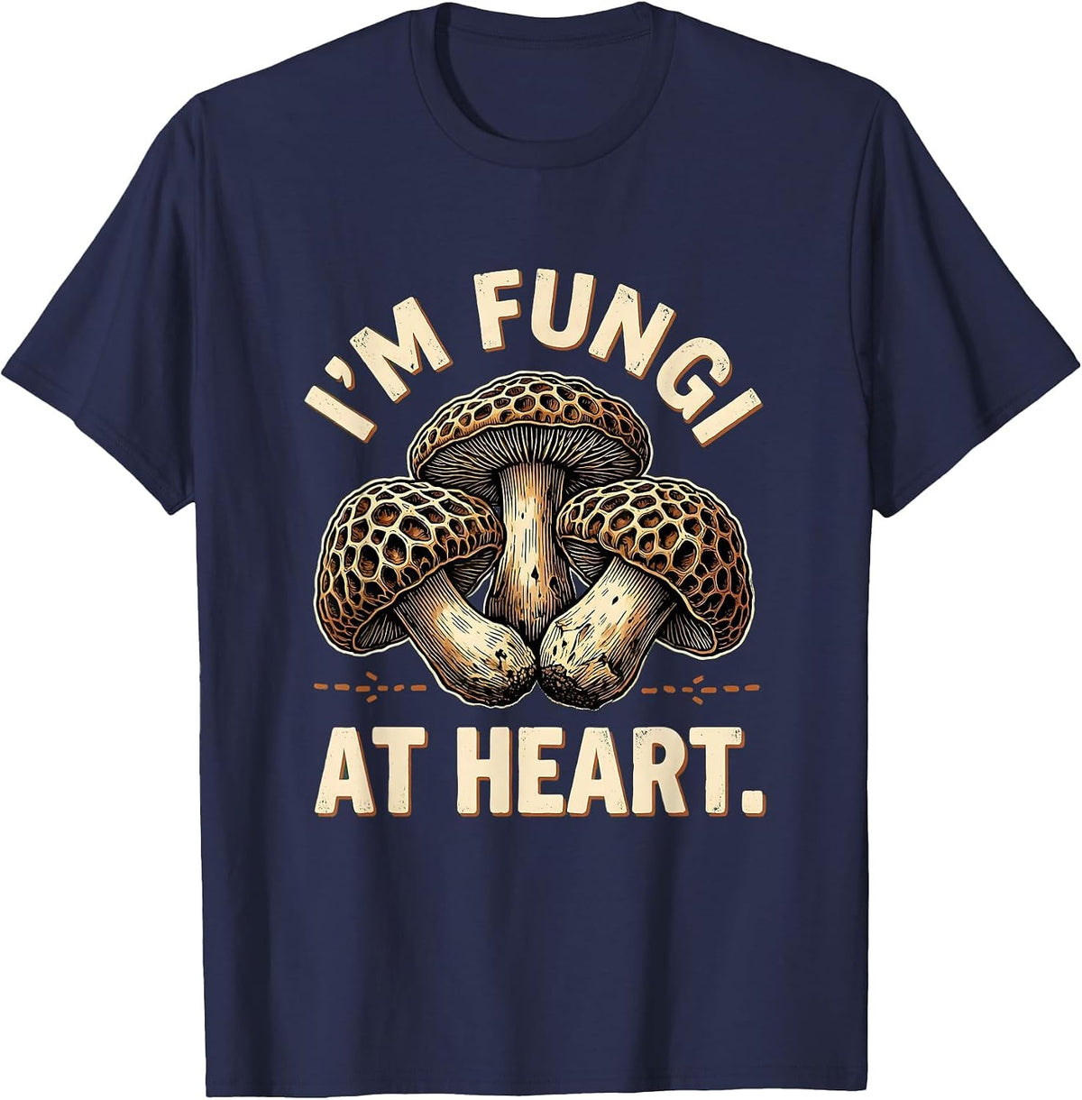 Men's I'm Fungi At Heart Vintage Mushroom Foraging Psychedelic T-Shirt - Navy Blue