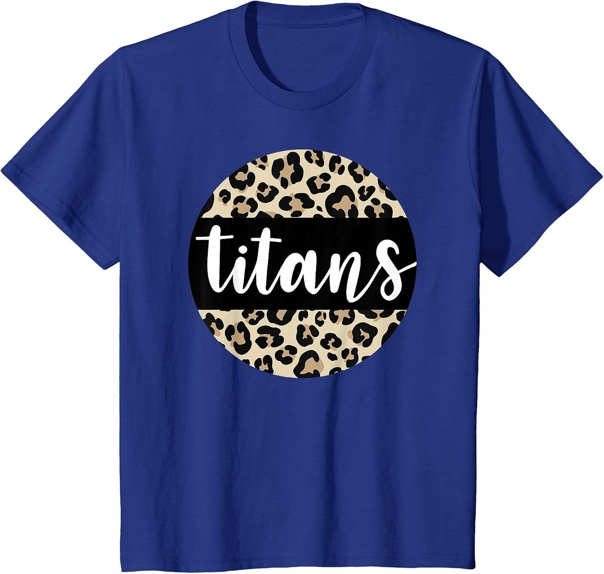 Leopard Print Titans Team Mascot School Spirit Game Night T-Shirt - Royal Blue