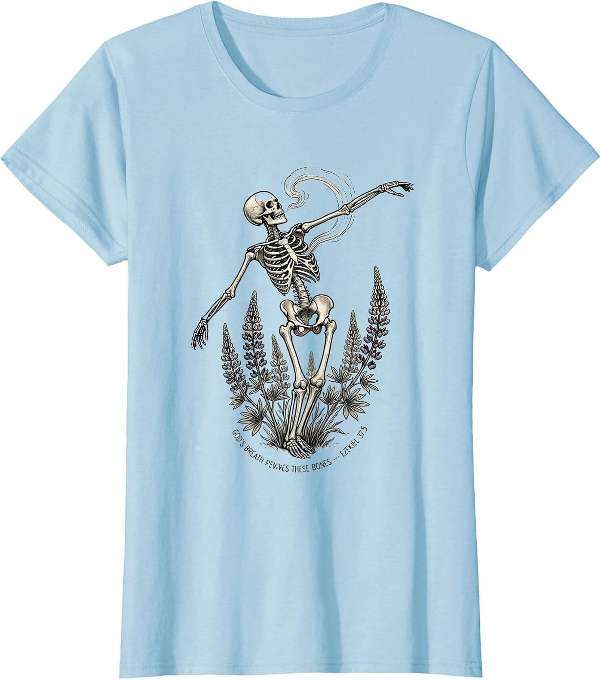 God's Breath Revives These Bones — Ezekiel 37:5 Floral T-Shirt - Baby Blue
