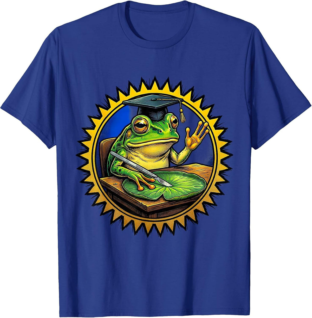 Frog Science Teacher Mortarboard Lily Pad Design T-Shirt - Royal Blue