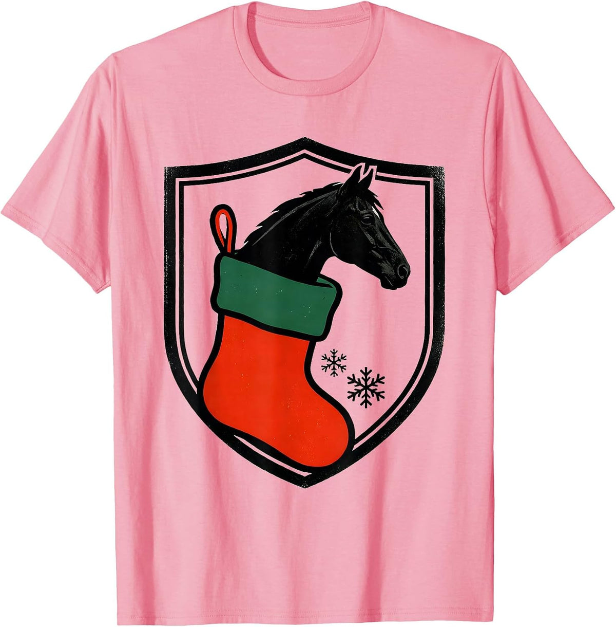 Men's Sealed Shield Horse Christmas Stocking Badge Screenprint T-Shirt - Pink