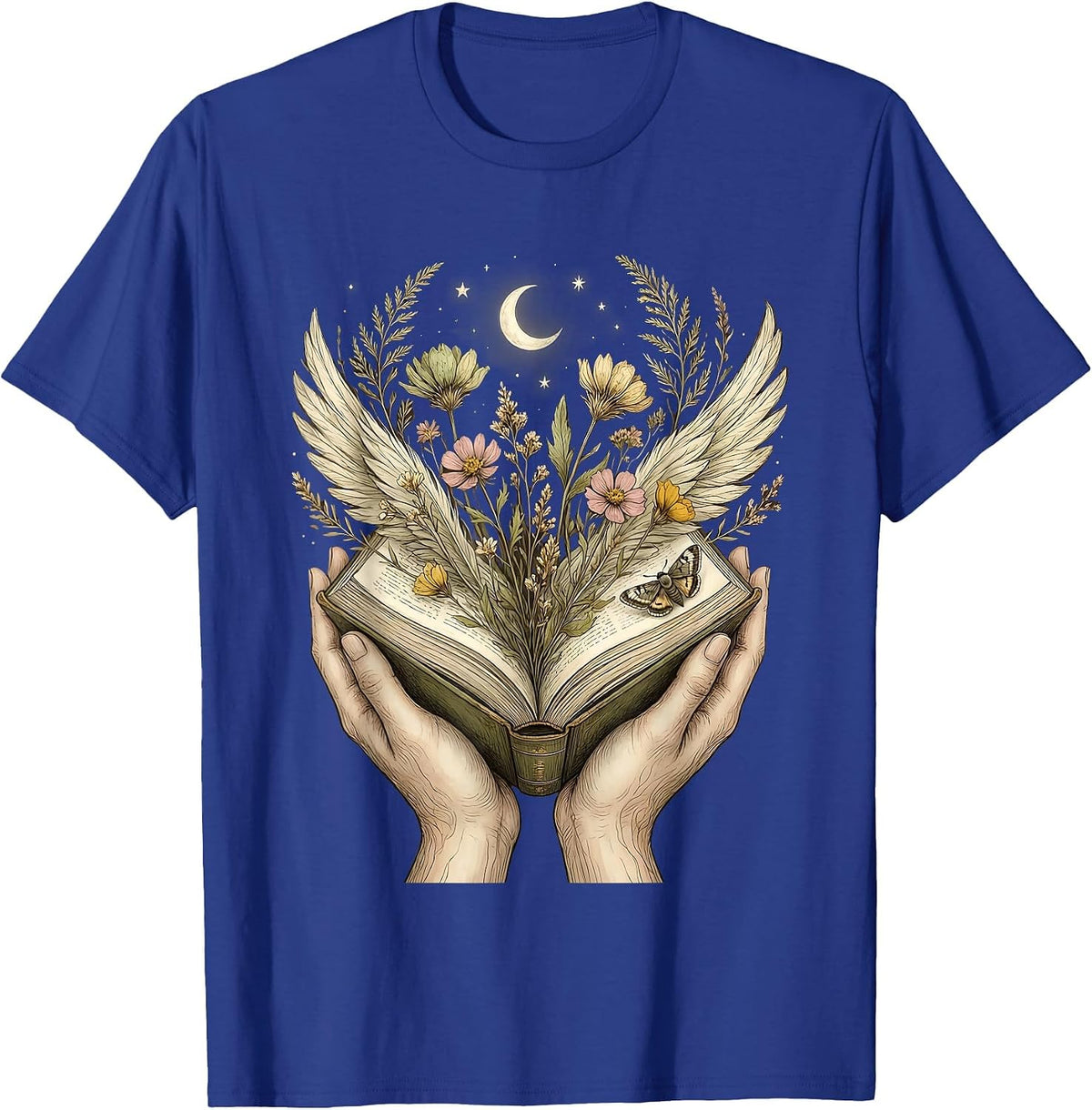 Reading Teacher Hands Cradling Open Book Illustration T-Shirt - Royal Blue