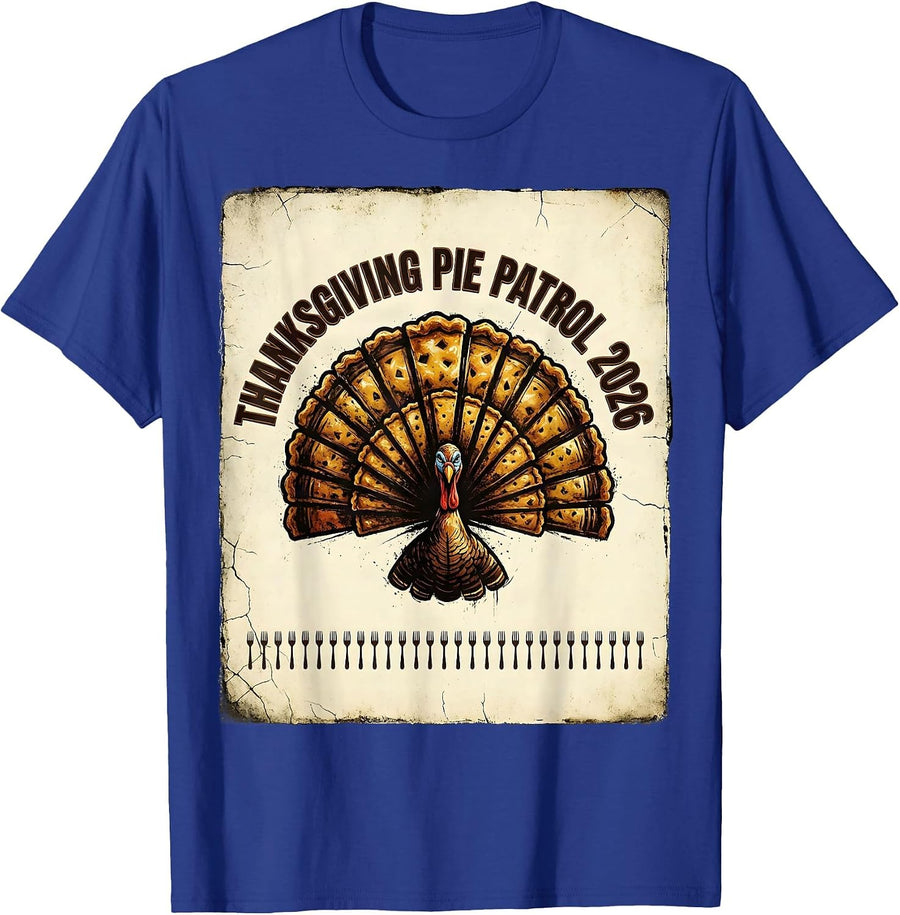 Thanksgiving Pie Patrol 2026 Distressed Funny Turkey Family T-Shirt - Royal Blue
