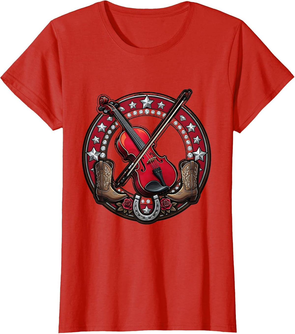 Women's Country Music Fiddle Player Saloon Stage T-Shirt - Red