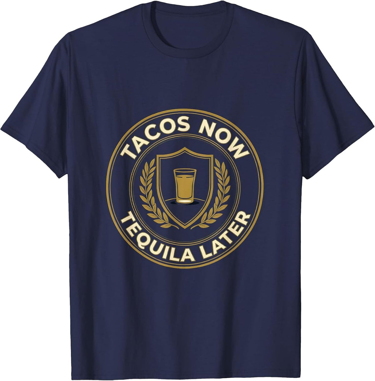 Tacos Now Tequila Later Cinco De Mayo Spanish Pun Party T-Shirt - Navy Blue