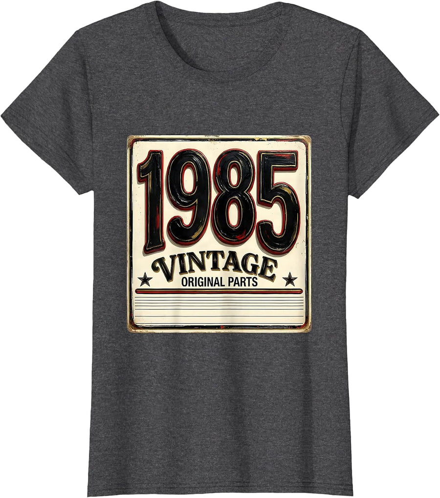 Women's VINTAGE 1985 ORIGINAL PARTS Vintage Milestone Birthday Age T-Shirt - Dark Heather Grey