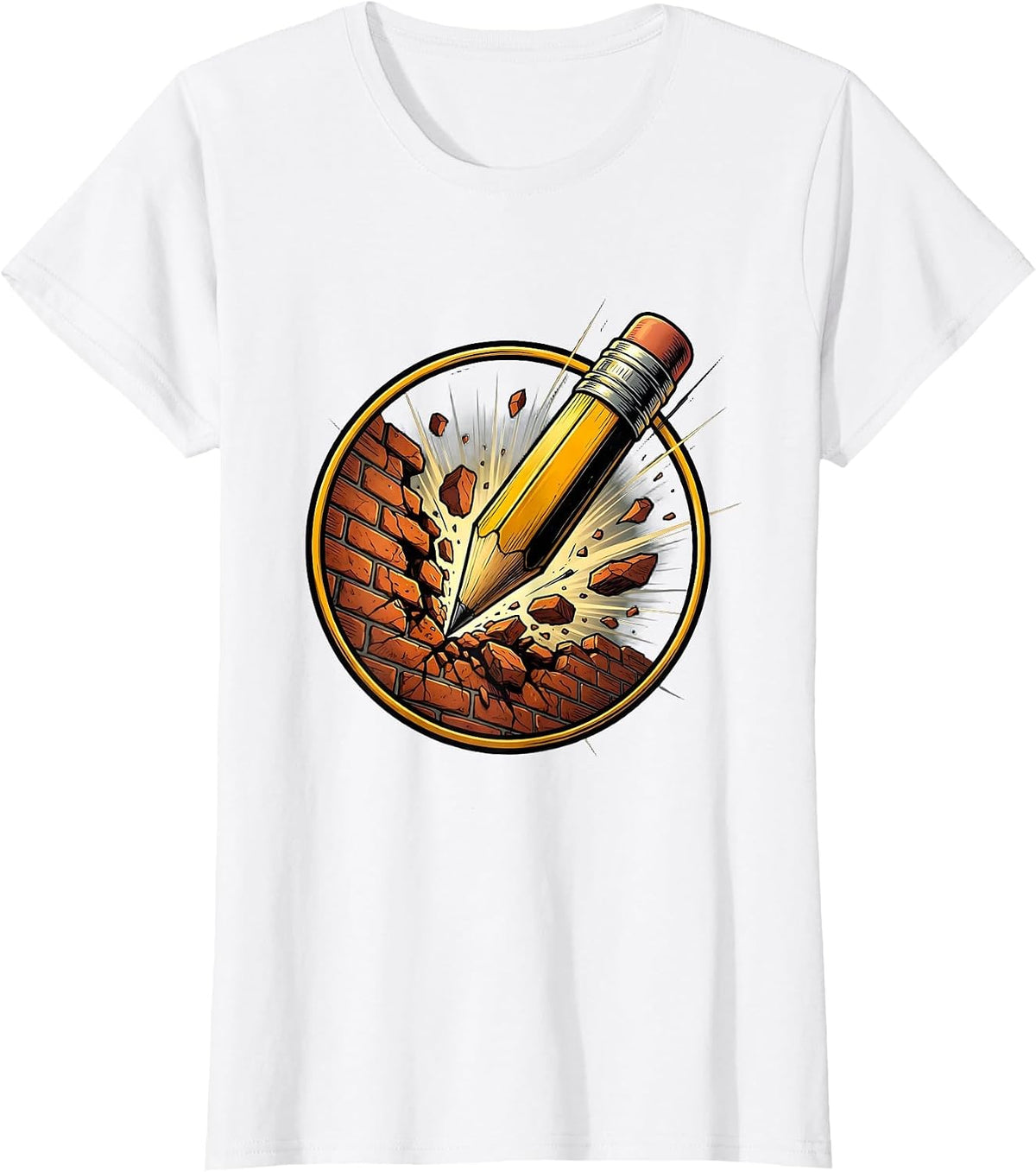 Women's Sped Teacher Pencil Breaking Through Brick Wall T-Shirt - White