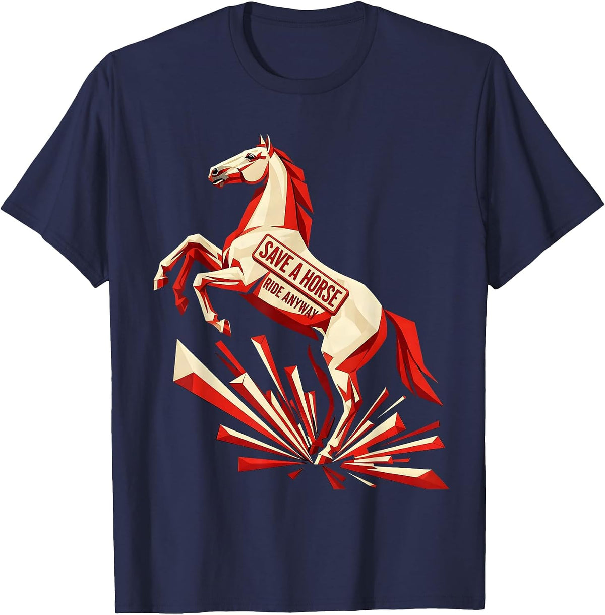 Men's Save a Horse Ride Anyway Funny Equestrian Design T-Shirt - Navy Blue
