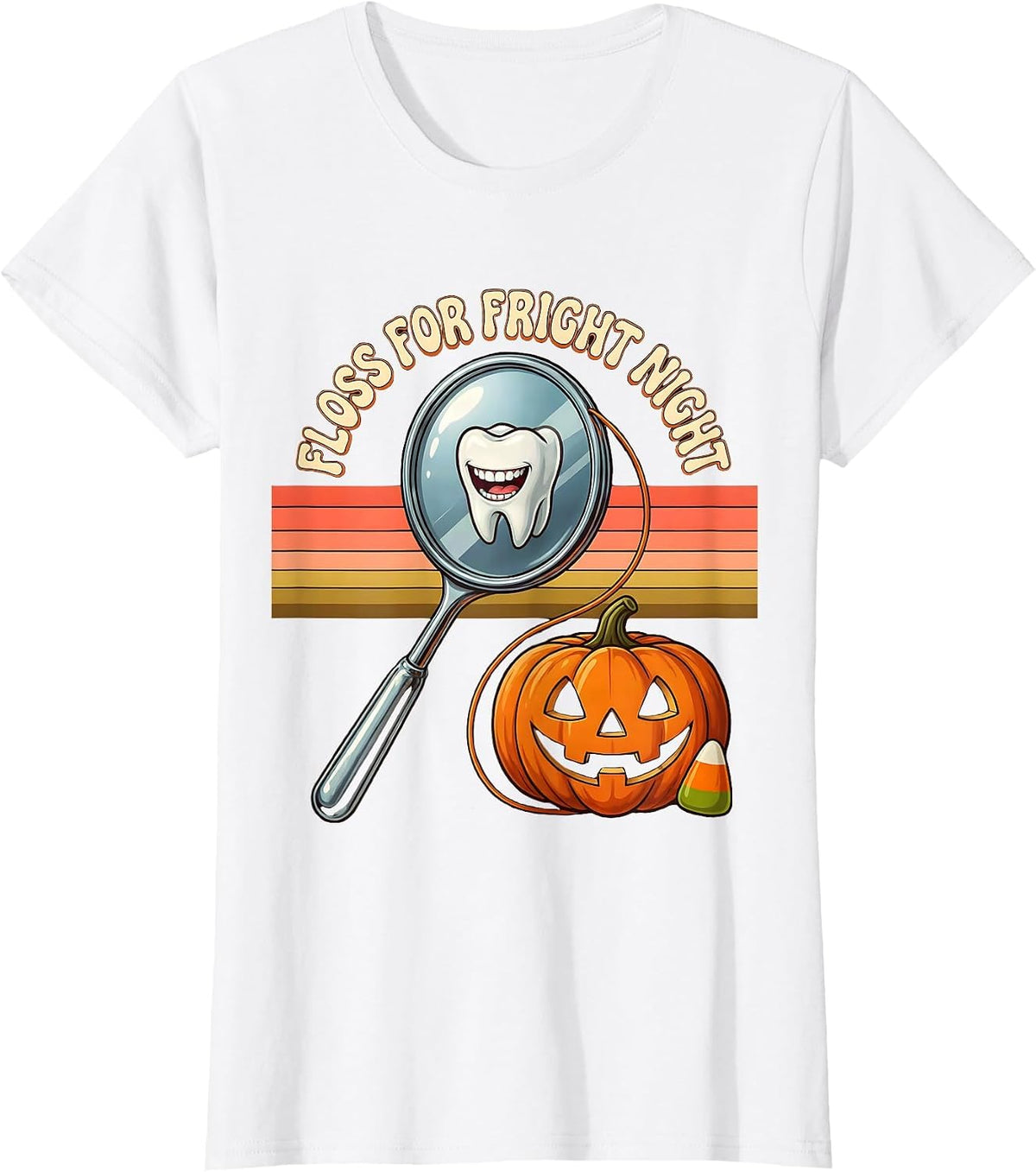Floss For Fright Night Retro Dental Halloween Costume T-Shirt - White
