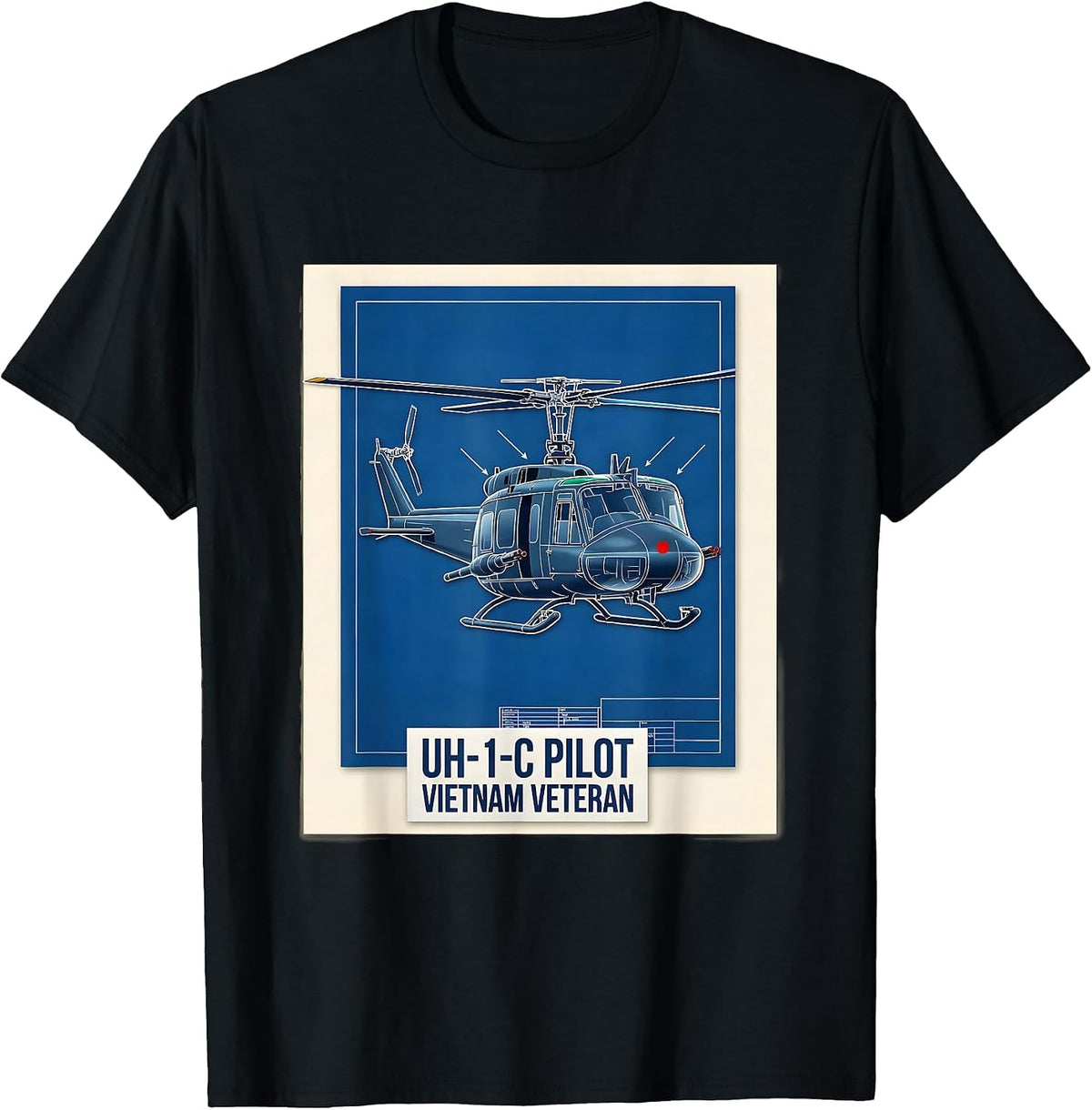 Men's UH-1C Pilot Vietnam Veteran Military Helicopter Pilot T-Shirt - Black
