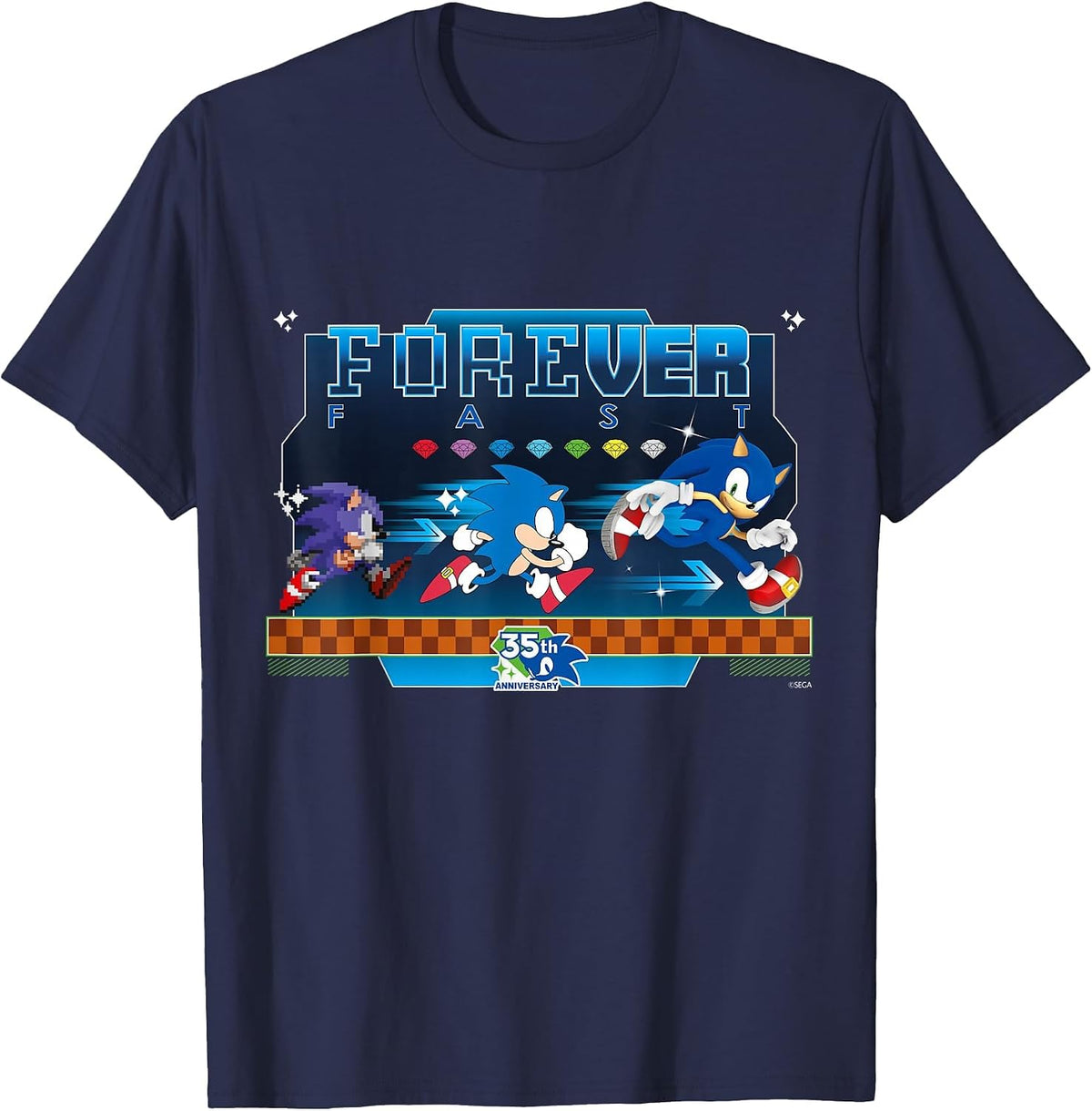 Sonic the Hedgehog 35th Anniversary Forever Fast Evolution T-Shirt - Navy Blue