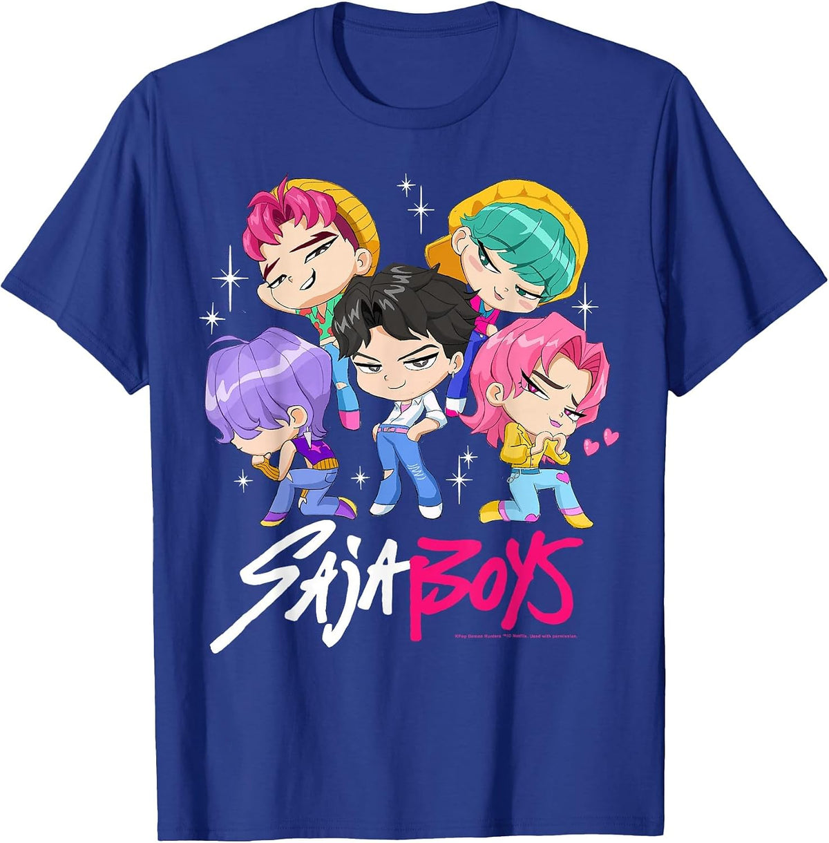 Kpop Demon Hunters Saja Boys Chibi Band Group Shot T-Shirt - Royal Blue
