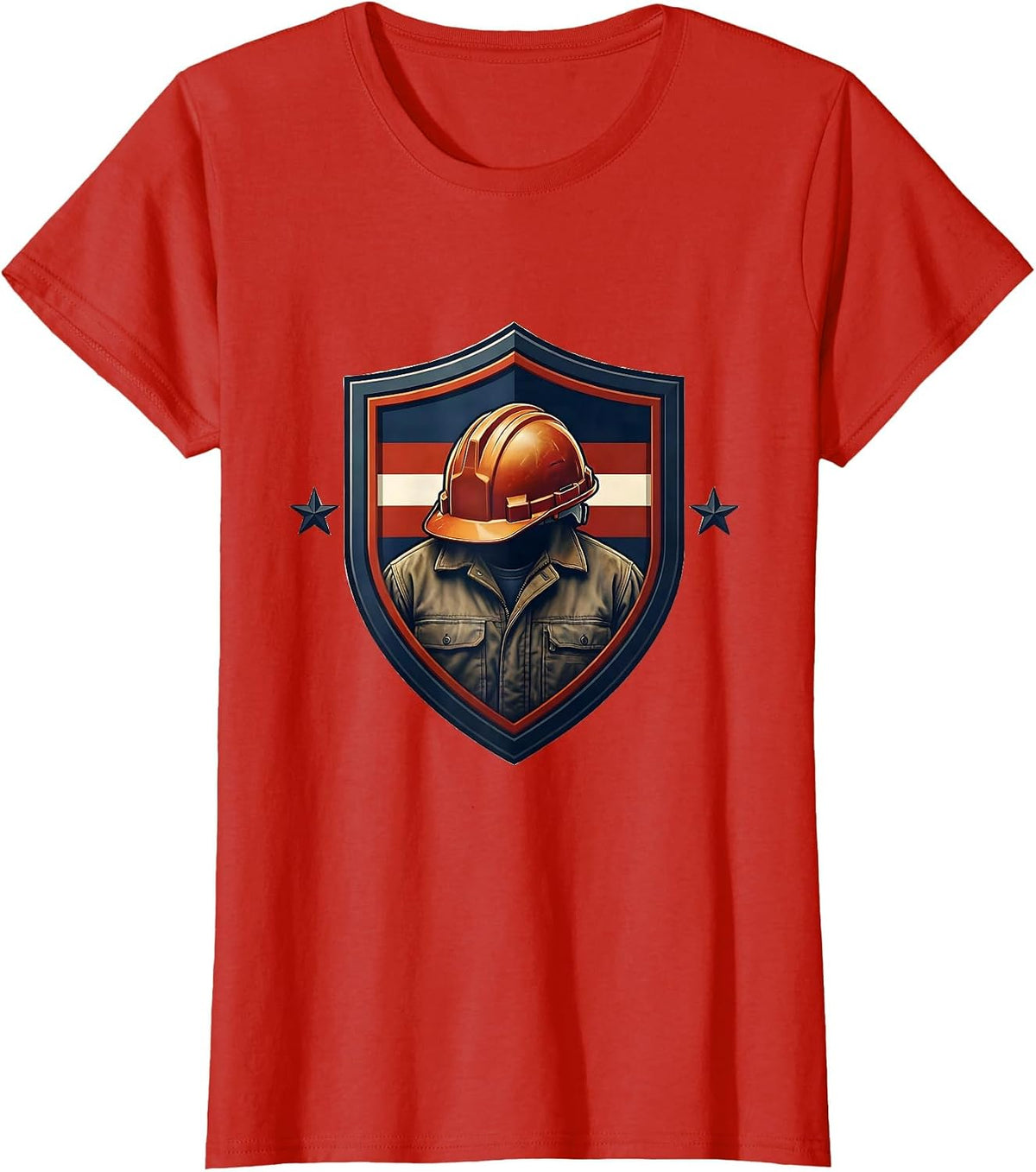 Women's Sealed Shield Badge Patriotic Union Worker Labor Day T-Shirt - Red