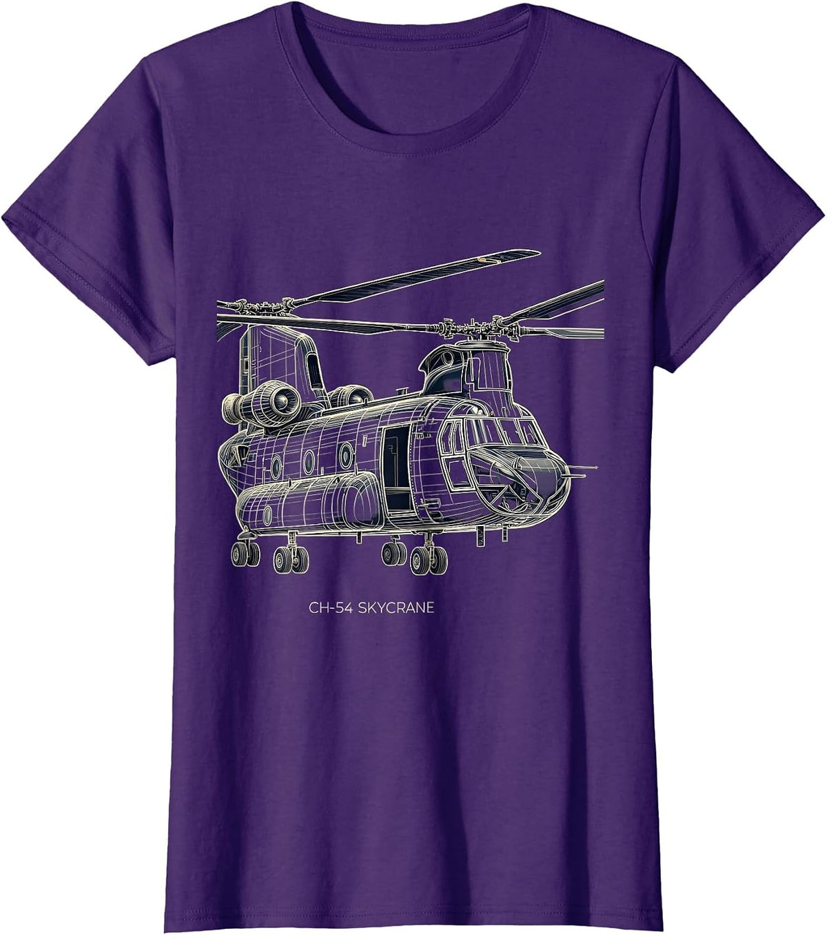 Women's CH-54 Skycrane Military Helicopter Veteran Tribute Aviation T-Shirt - Purple