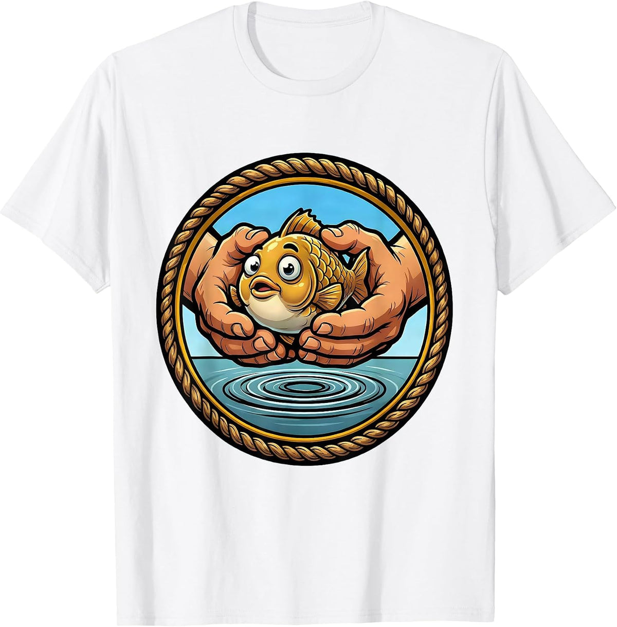 Men's Catch and Release Fishing Graphic Design T-Shirt - White