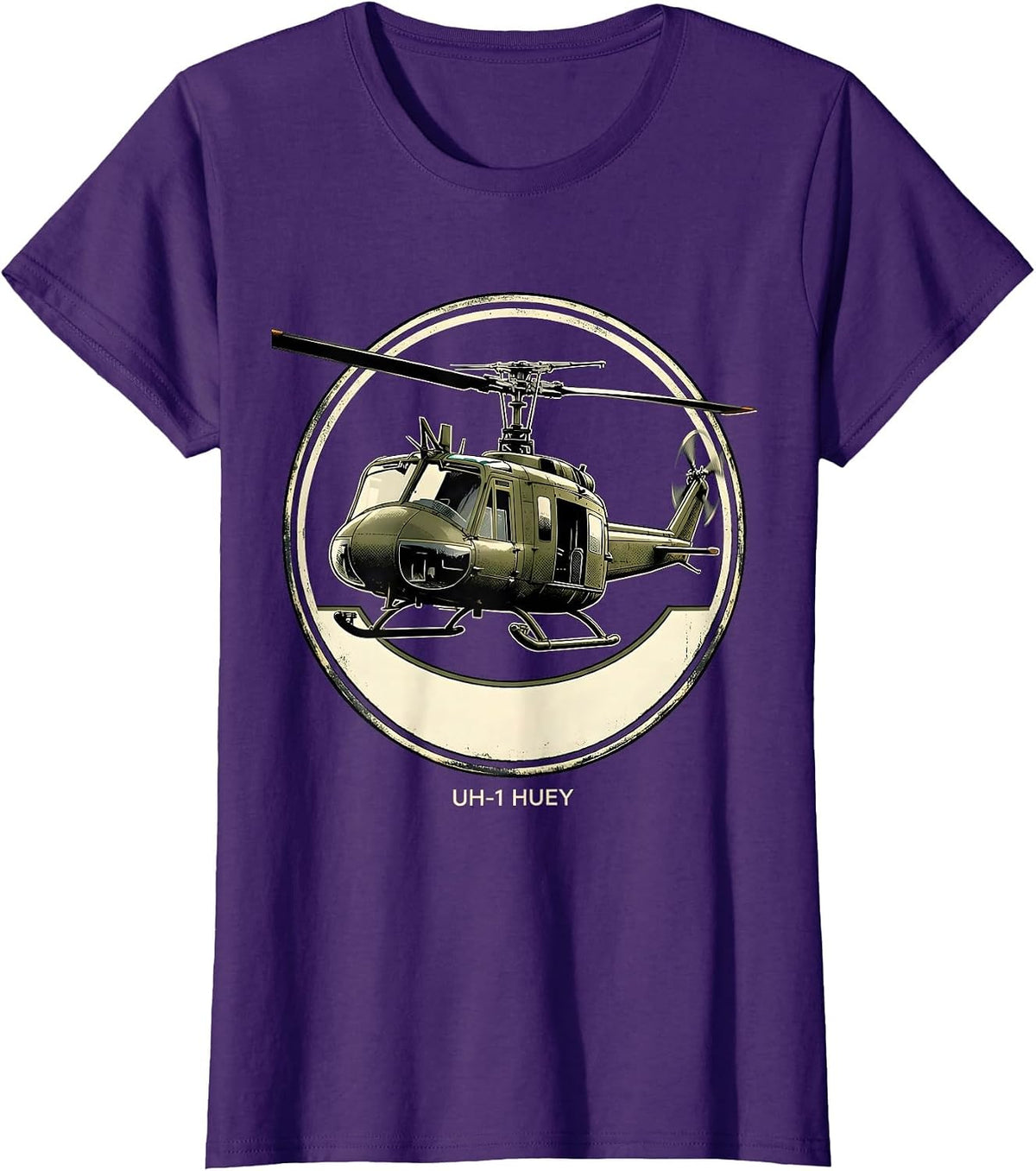 Women's UH-1 Huey Military Helicopter Pilot Veteran Tribute T-Shirt - Purple