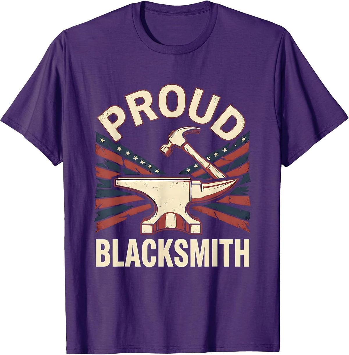 Men's Proud Blacksmith Patriotic Anvil Hammer American Flag T-Shirt - Purple