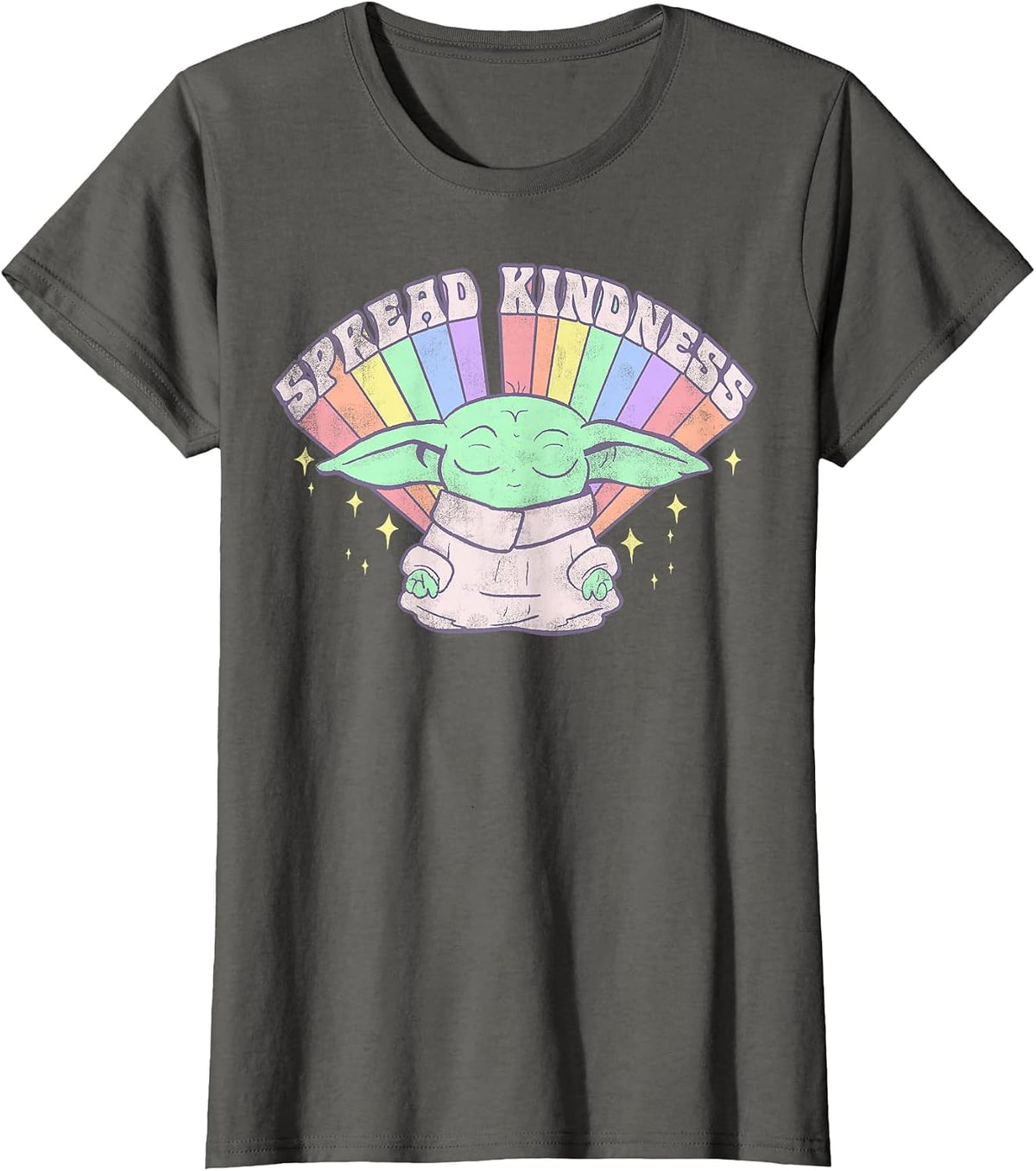 Star Wars The Mandalorian Grogu Spread Kindness Rainbow T-Shirt - Asphalt Grey