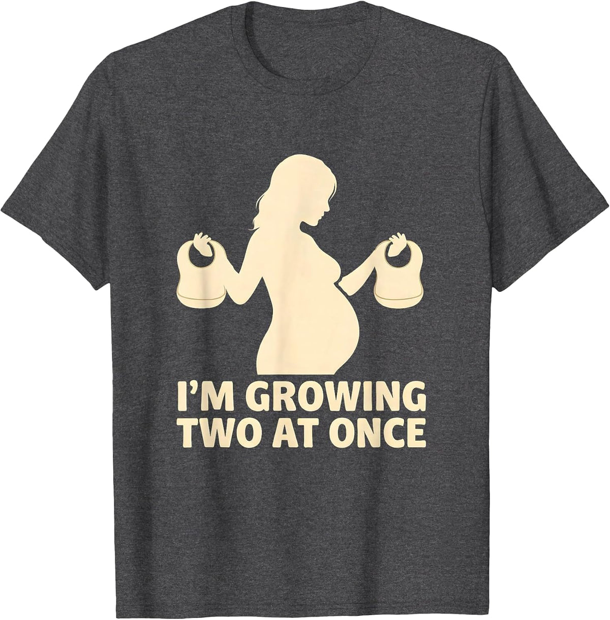 I'm Growing Two At Once Funny Twin Mom Pregnancy T-Shirt - Dark Heather Grey