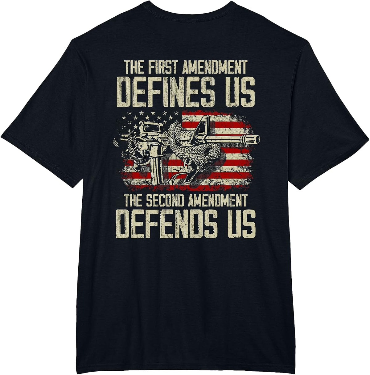 The First Amendment Defines us American Flag (On Back) T-Shirt - Black