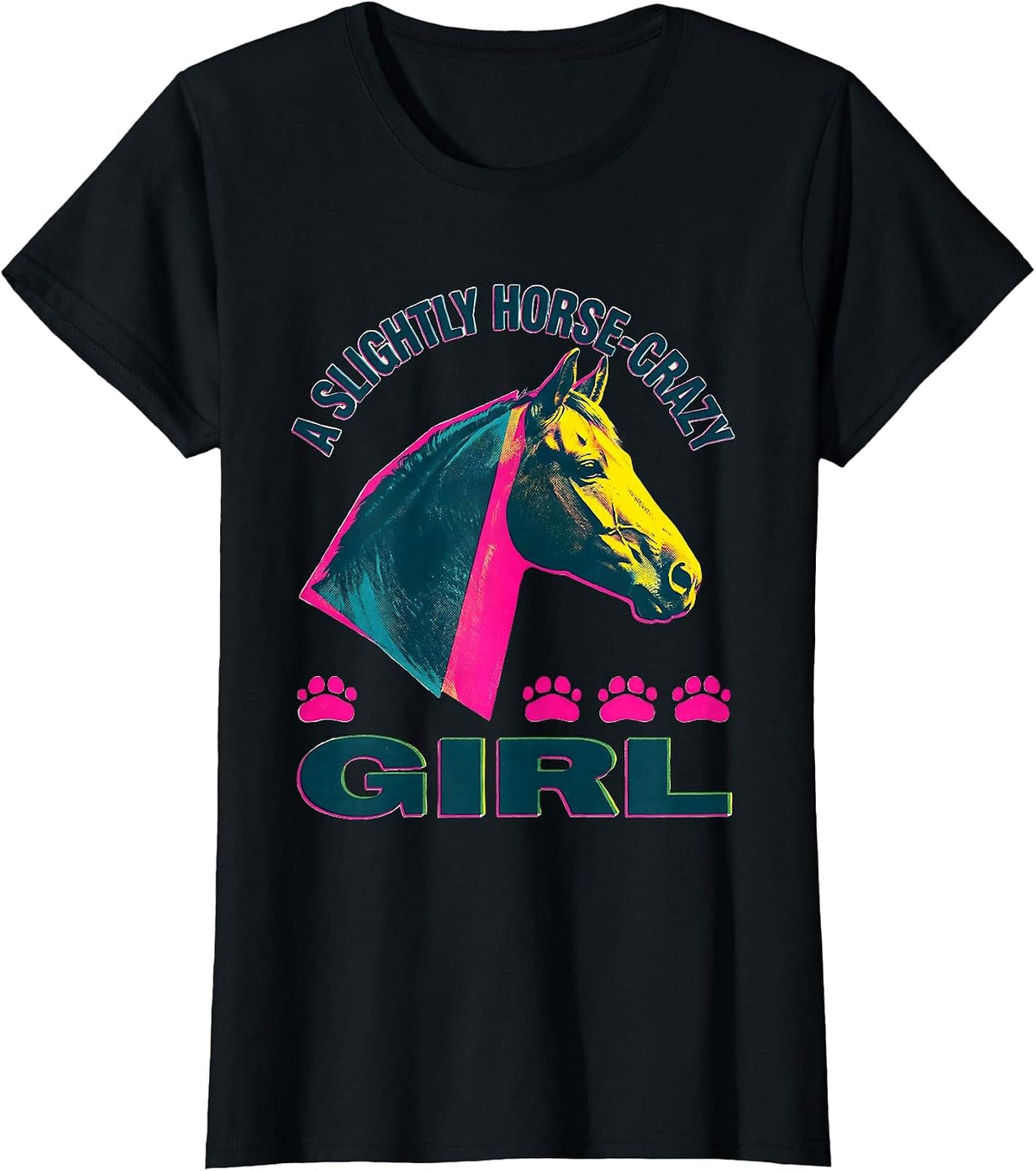 A Slightly Horse-Crazy Girl Funny Horse Lover Equestrian T-Shirt - Black