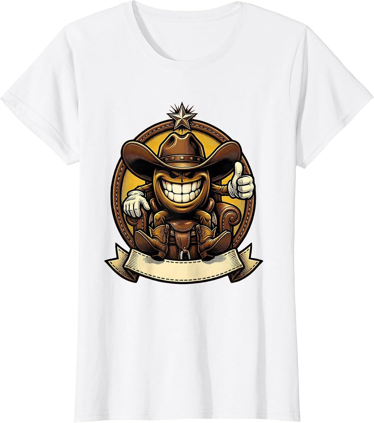 Women's Cowboy Hat on Saddle Western Rodeo Graphic T-Shirt - White