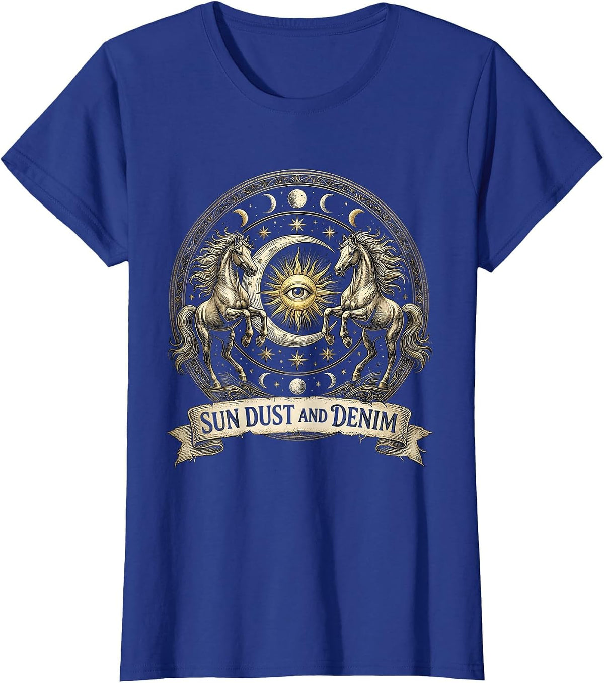 Women's Sun Dust and Denim Cowgirl Graphic Design T-Shirt - Royal Blue