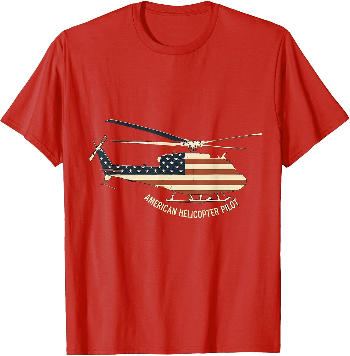 Men's American Helicopter Pilot Patriotic Military Veteran Gift T-Shirt - Red