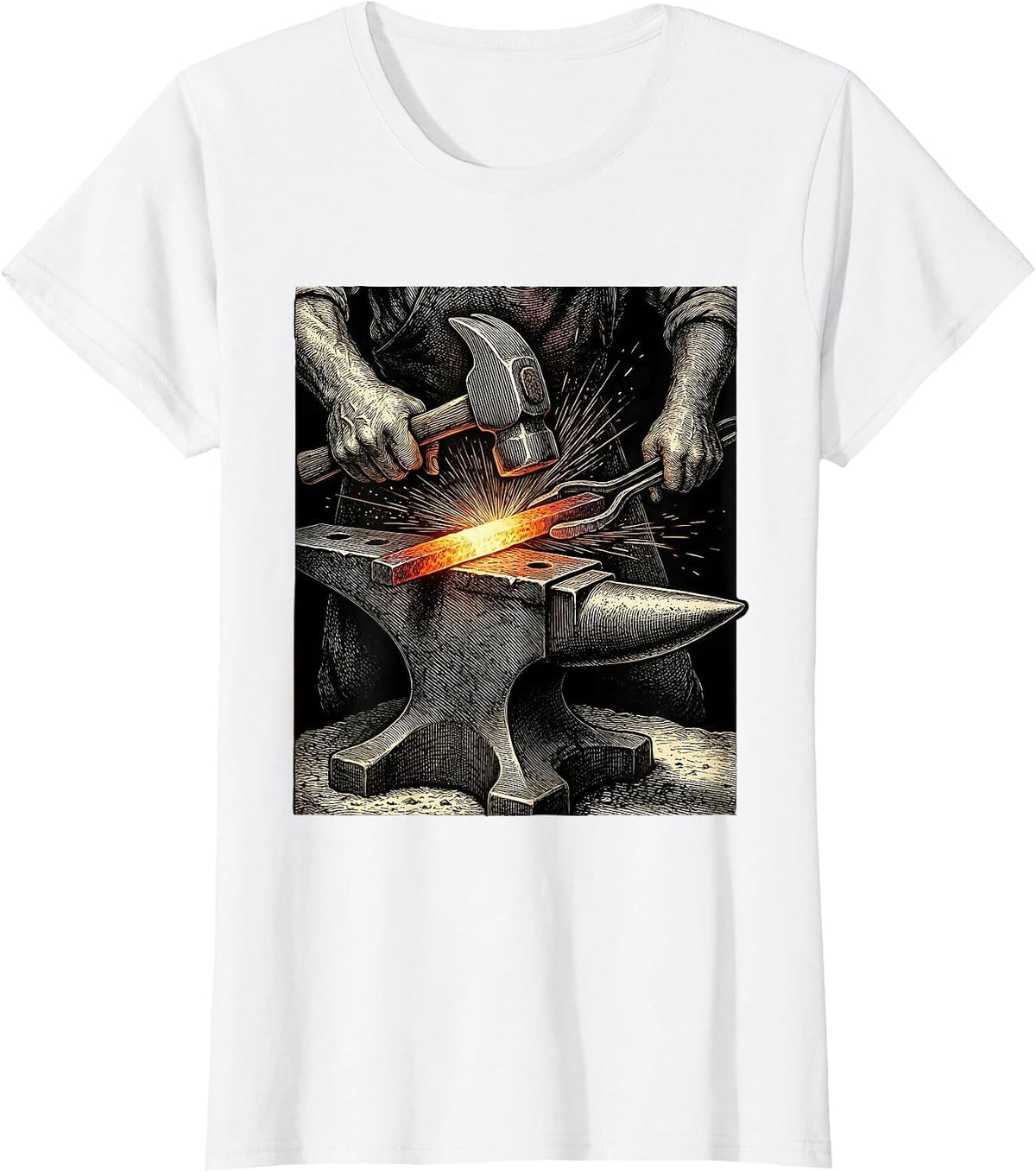 Women's Christian Blacksmith Forging Cross at Anvil T-Shirt - White