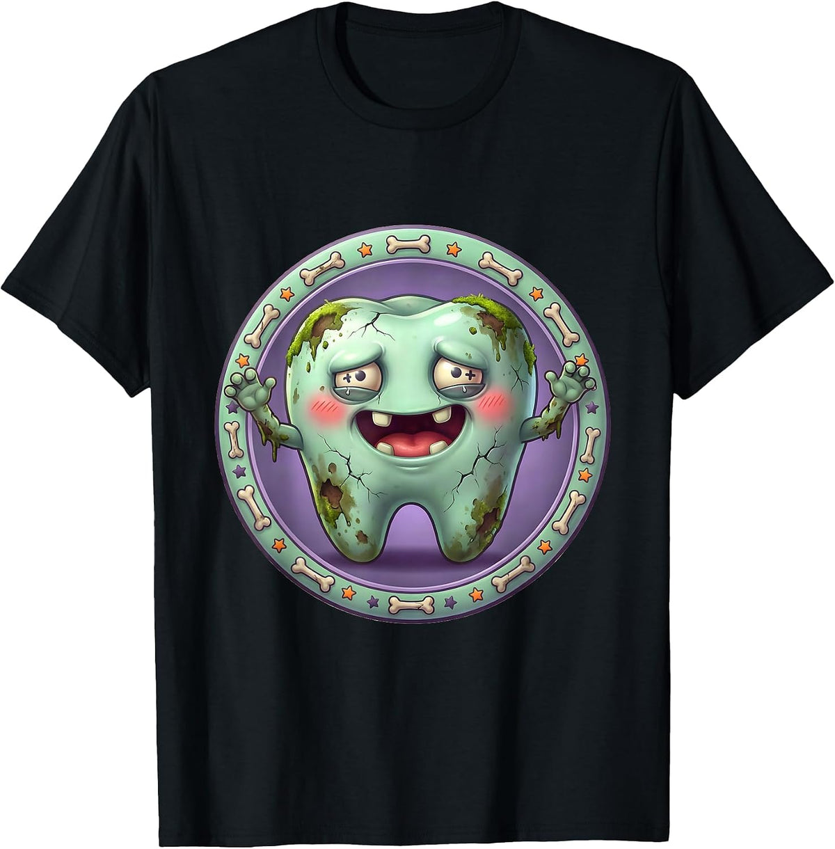 Men's Zombie Rotting Teeth Grin Dental Halloween T-Shirt - Black