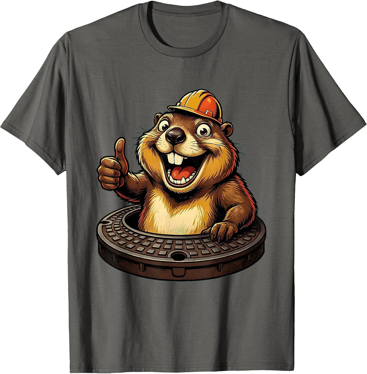 Men's Funny Groundhog Manhole Cover Pop Up Graphic T-Shirt - Asphalt Grey