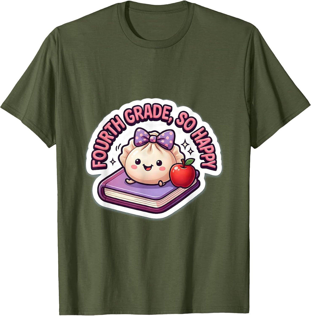 Men's Fourth Grade So Happy Kawaii Dumpling Cute Back to School T-Shirt - Olive Green