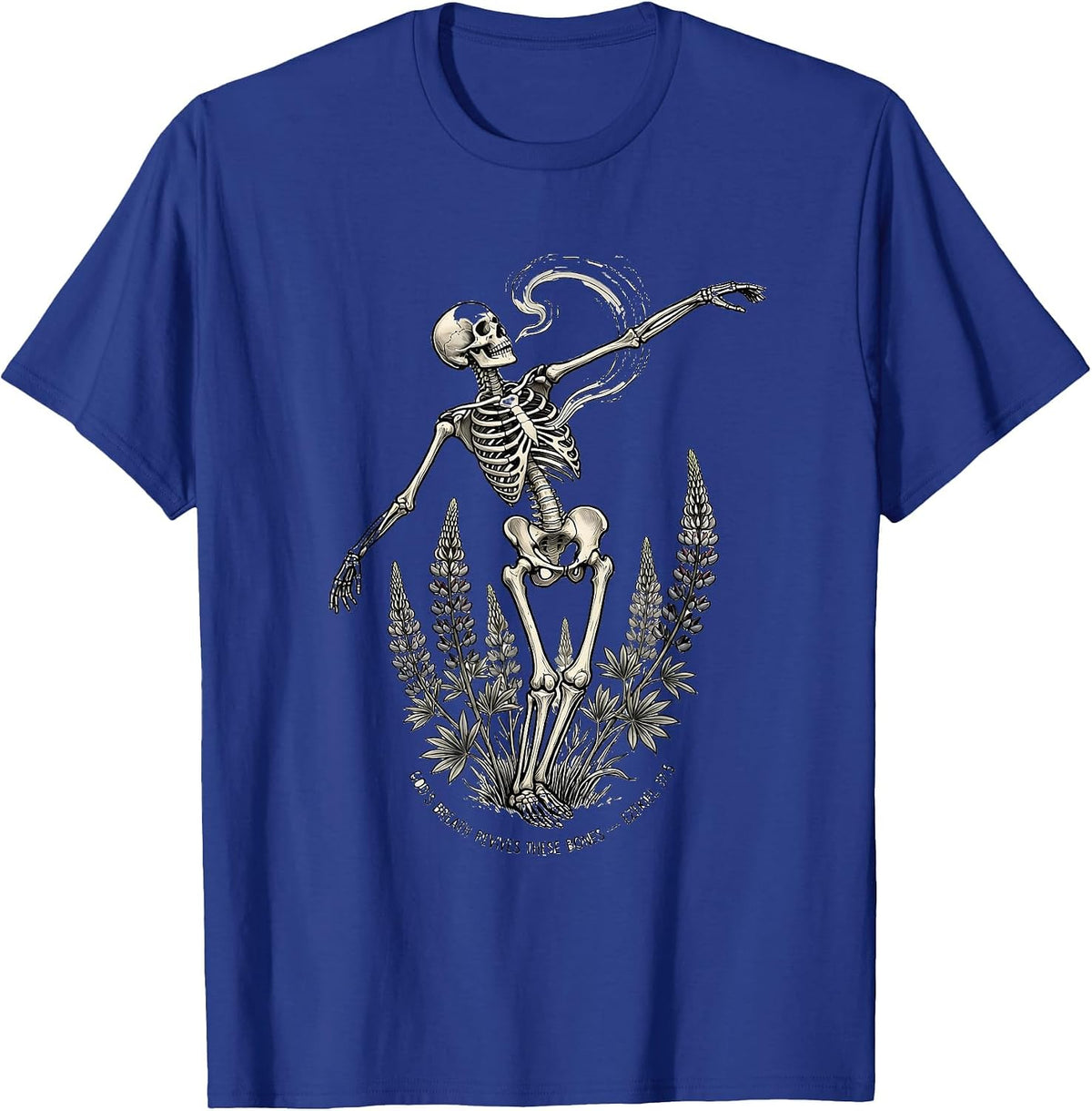God's Breath Revives These Bones — Ezekiel 37:5 Floral T-Shirt - Royal Blue