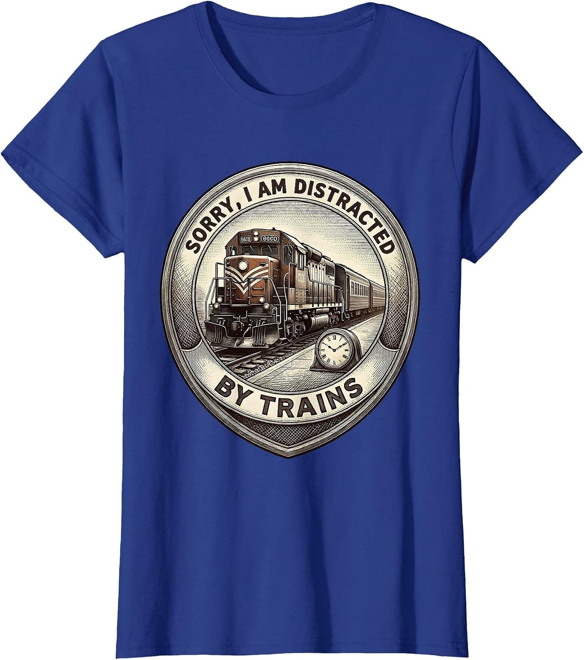 Women's Sorry, I Am Distracted By Trains Vintage Train Enthusiast T-Shirt - Royal Blue
