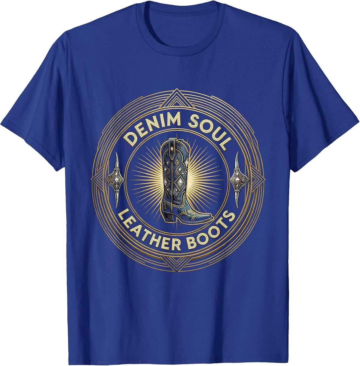 Denim Soul Leather Boots Cowboy Design T-Shirt - Royal Blue