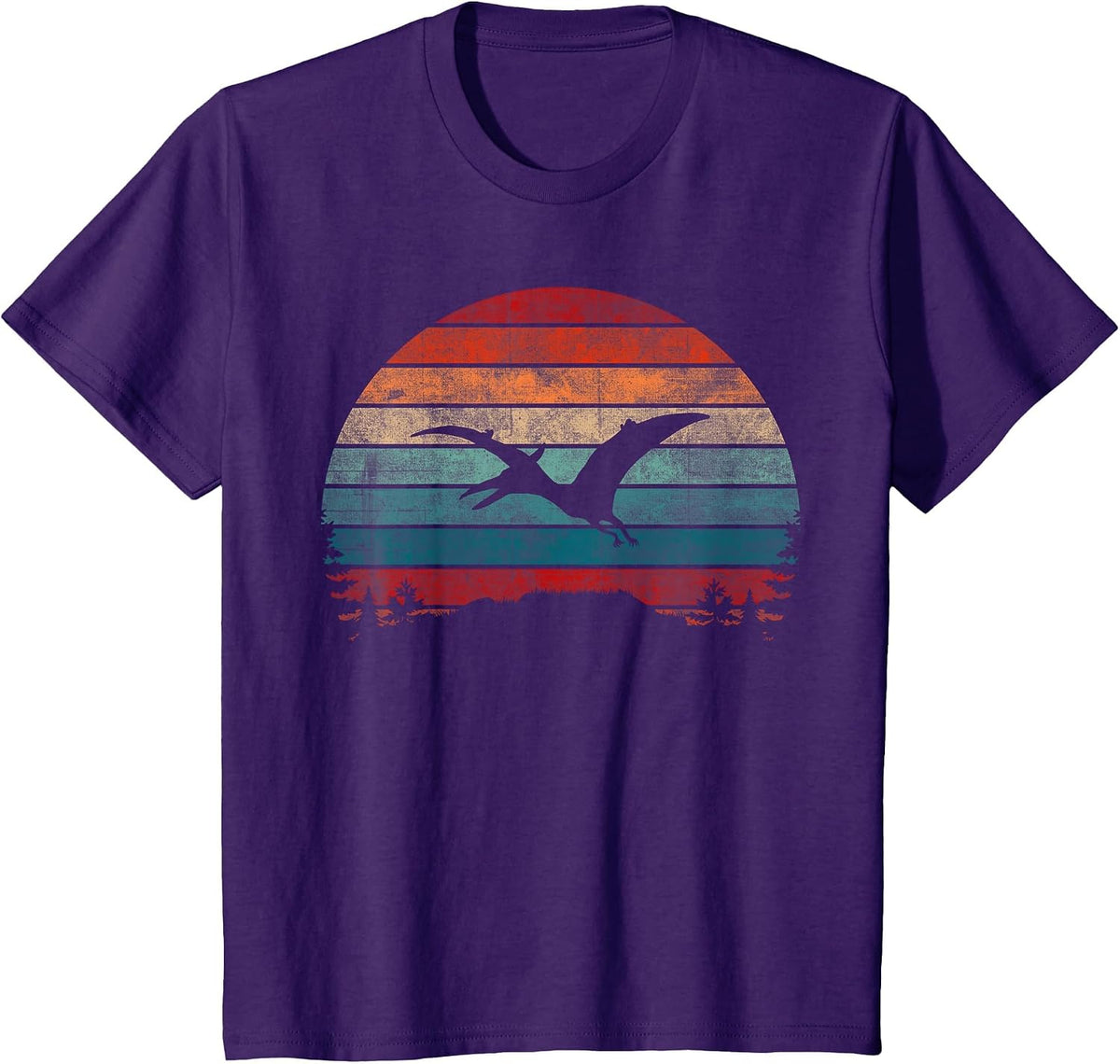 Retro Sunset Jurassic Pteranodon Dinosaur T-Shirt - Purple