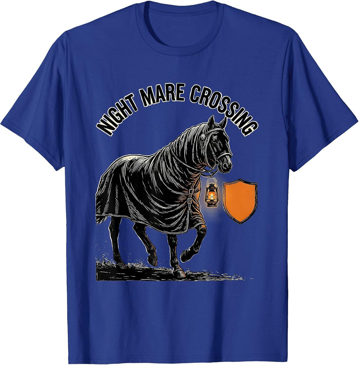 Night Mare Crossing Spooky Horse Ghost Halloween Equestrian T-Shirt - Royal Blue