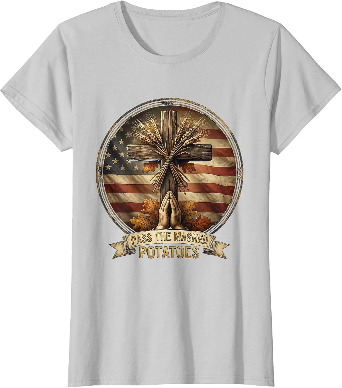 Women's Pass the Mashed Potatoes Thanksgiving Design T-Shirt - Silver Grey