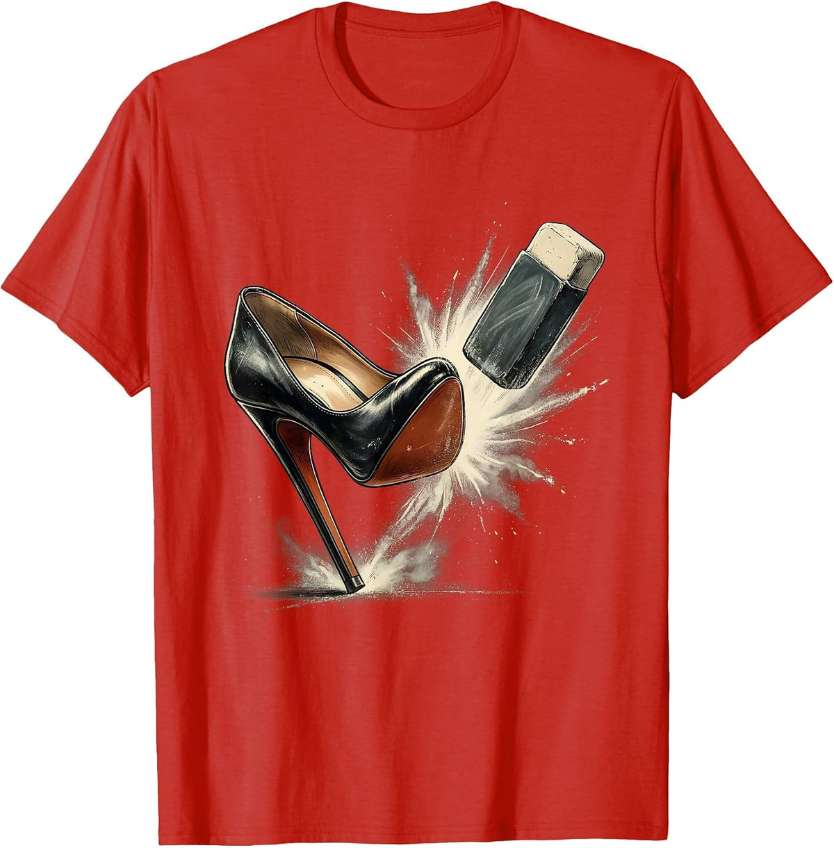 Men's Friyay Teacher High Heel Kicks Chalkboard Eraser T-Shirt - Red