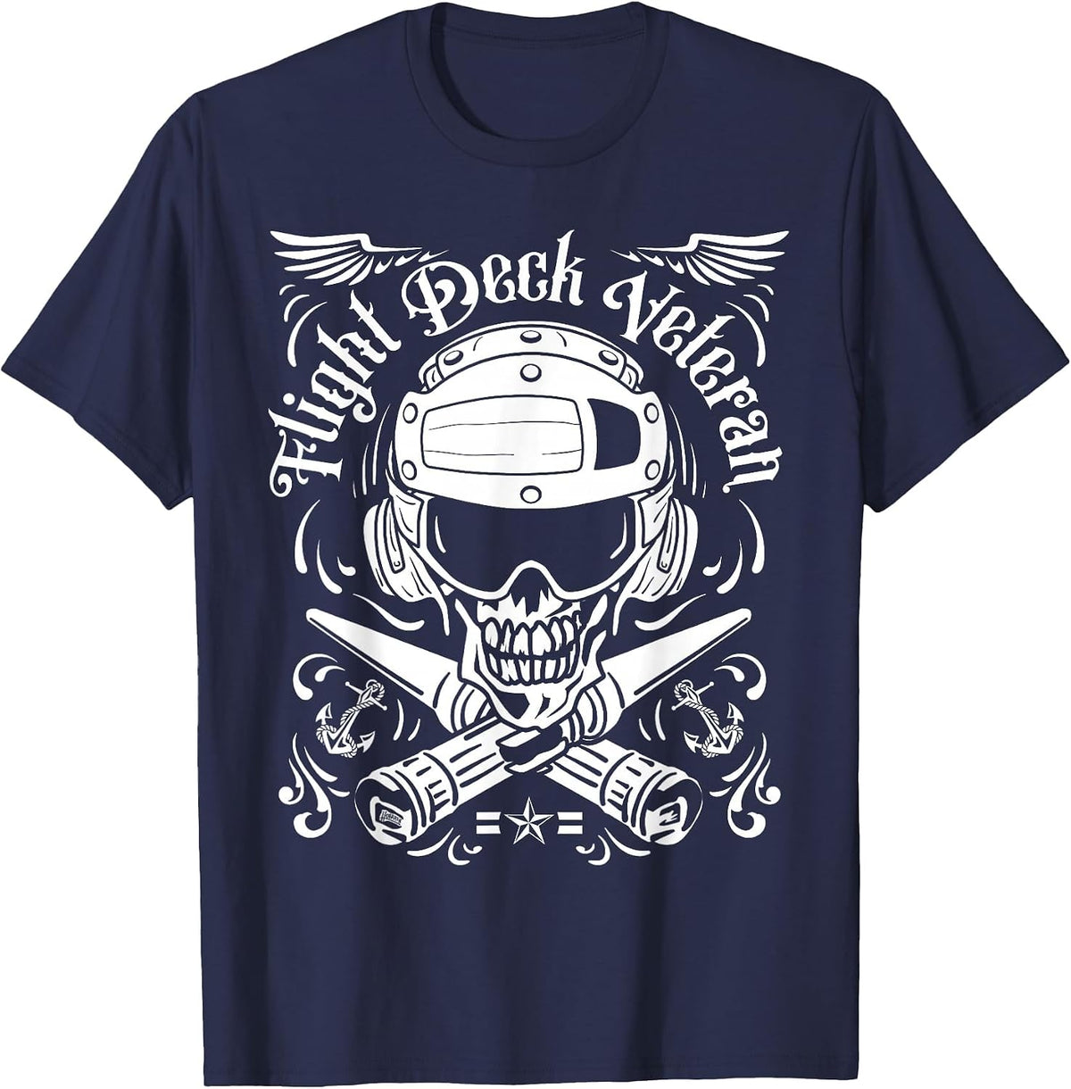 Veteran Skull Naval Flying Deck T-Shirt - Navy Blue