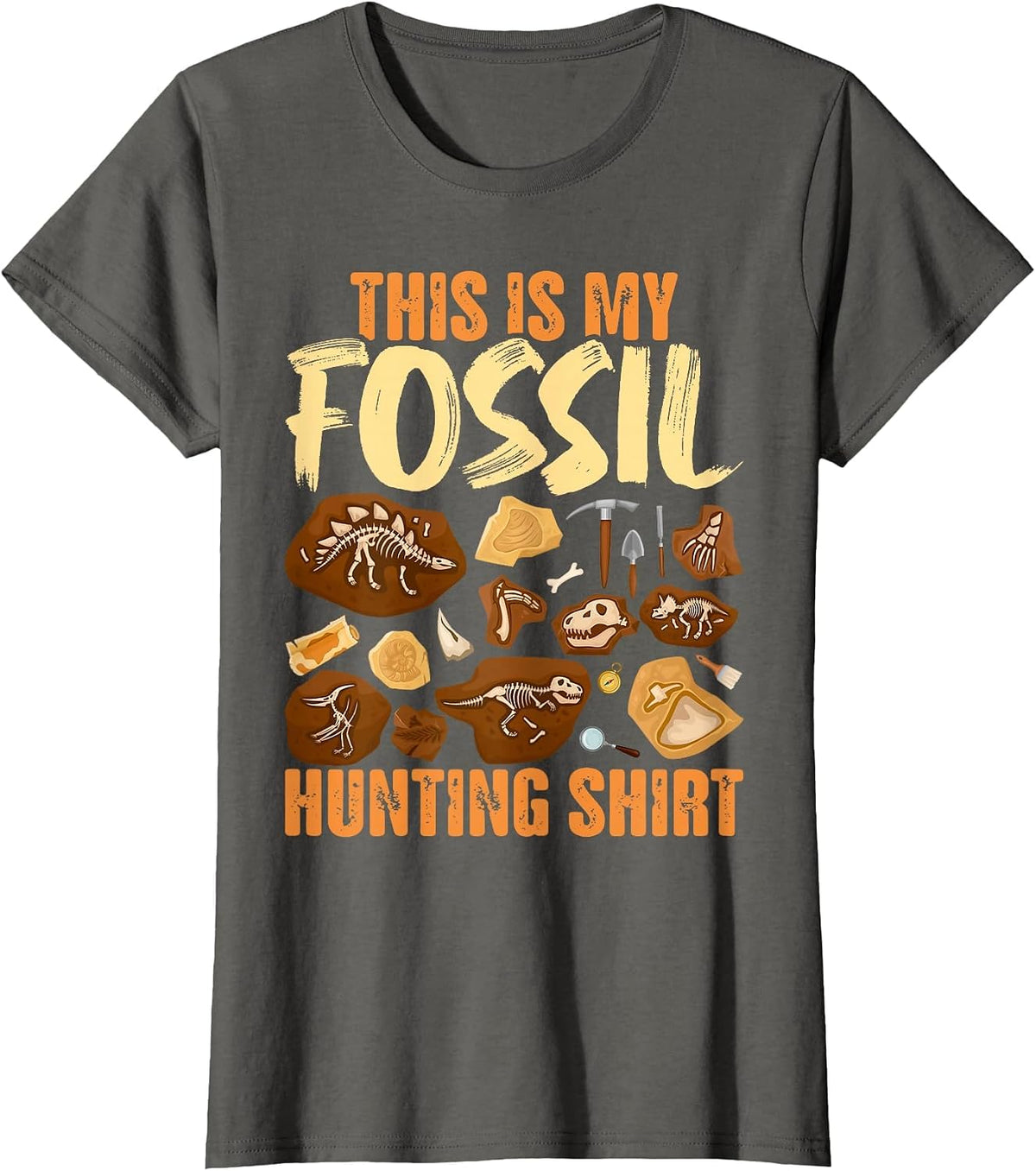 Fossil Hunting - Dinosaur Bones Paleontologist Paleontology T-Shirt - Asphalt Grey