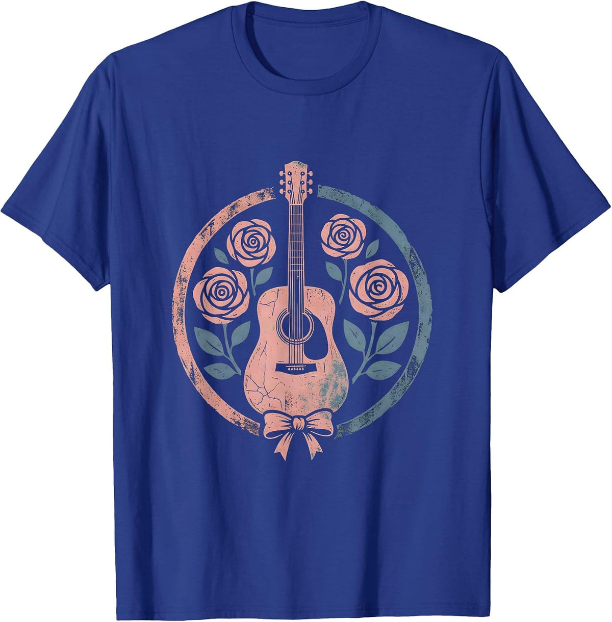 Men's 90s Country Acoustic Guitar Denim and Roses Graphic T-Shirt - Royal Blue