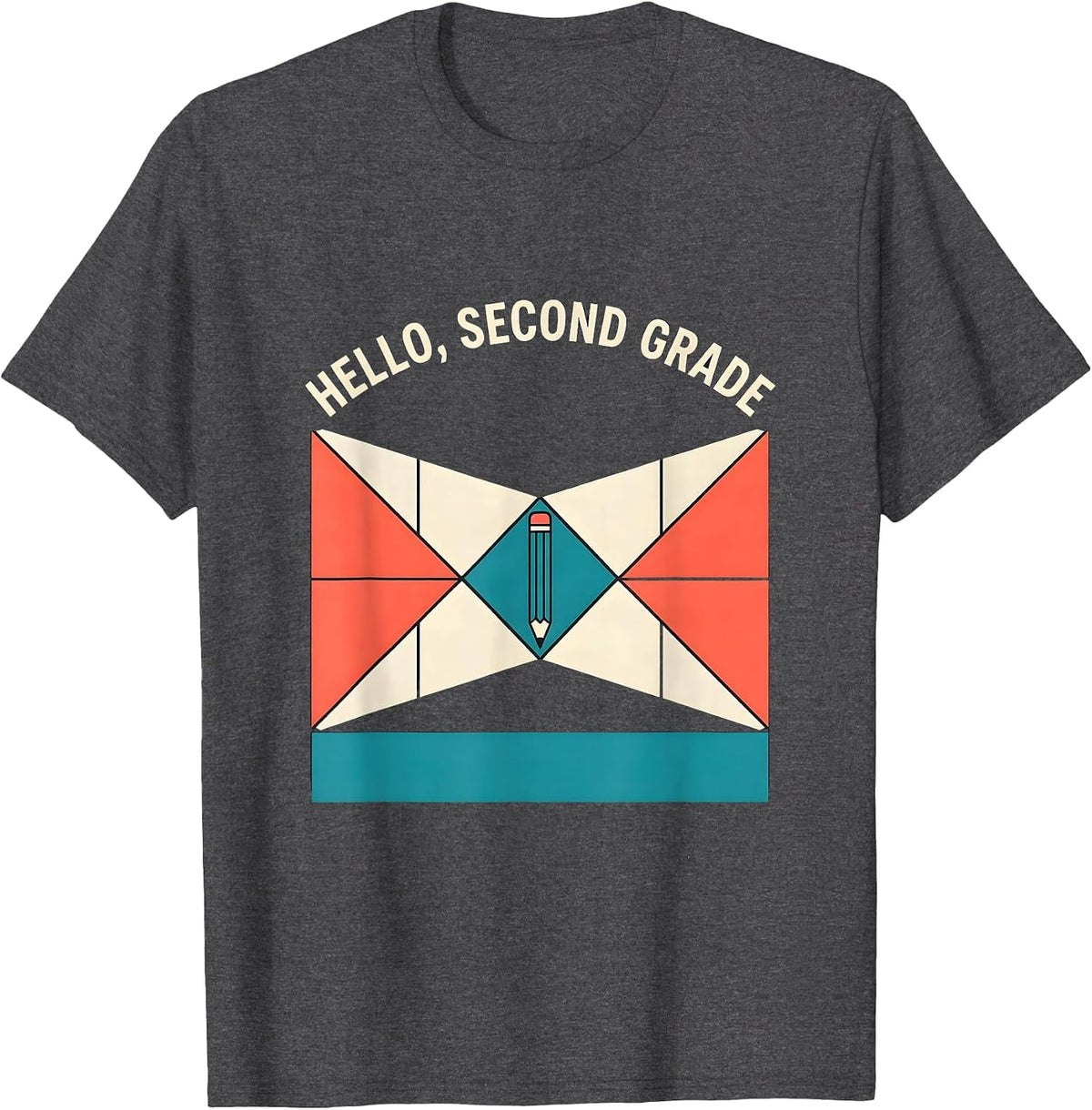 Men's Hello, Second Grade Coquette Bow Back to School Pencil T-Shirt - Dark Heather Grey